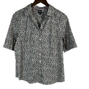 Talbots‎ Short Sleeve Button Up Wrinkle Resistant Leopard Print Blouse 12 Office